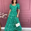 Vestido Longo sem Bojo Manga Bufante Estampa Verde Fernanda Ramos Store