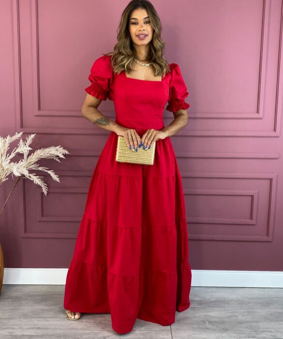 fernandaramosstore com br vestido longo sem bojo manga bufante vermelho