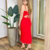 Vestido Midi com Bojo e Fenda Alça Regulável Vermelho - Fernanda Ramos Store