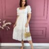 Vestido Midi Laise Branco Manga Princesa sem Bojo Fernanda Ramos Store