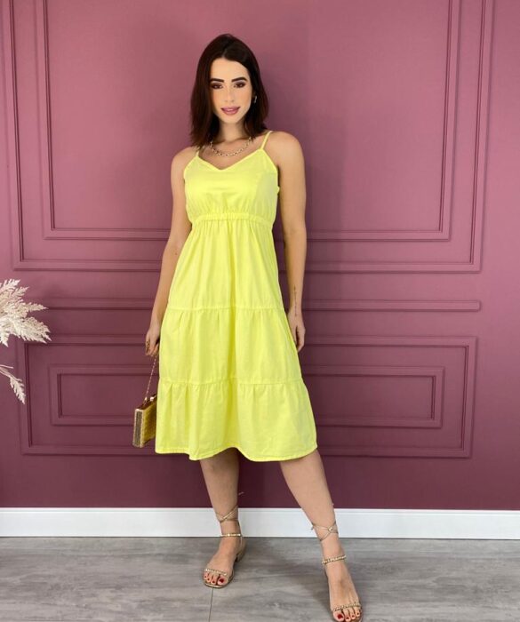 Vestido Midi sem Bojo com Babado Sarja Verde Lima 061946 Fernanda Ramos Store