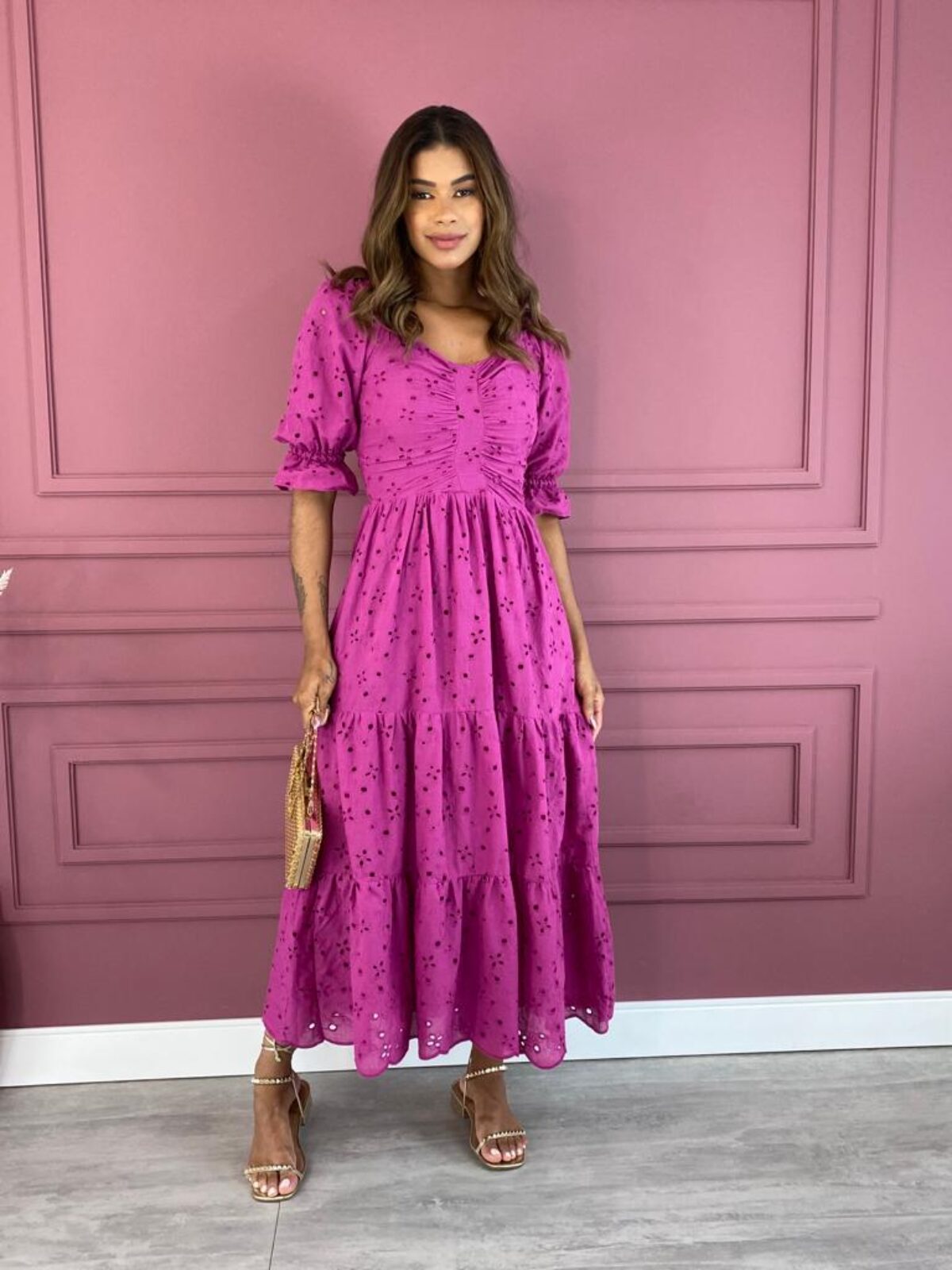 Vestido Fendi Midi Rosa Estampado Tam. 34 Br – Peguei Bode