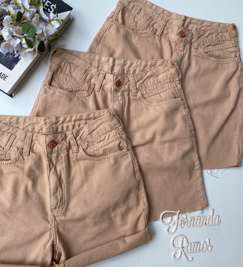 Bermuda Jeans Feminina Básica Barra a Fio Bege - Fernanda Ramos Store