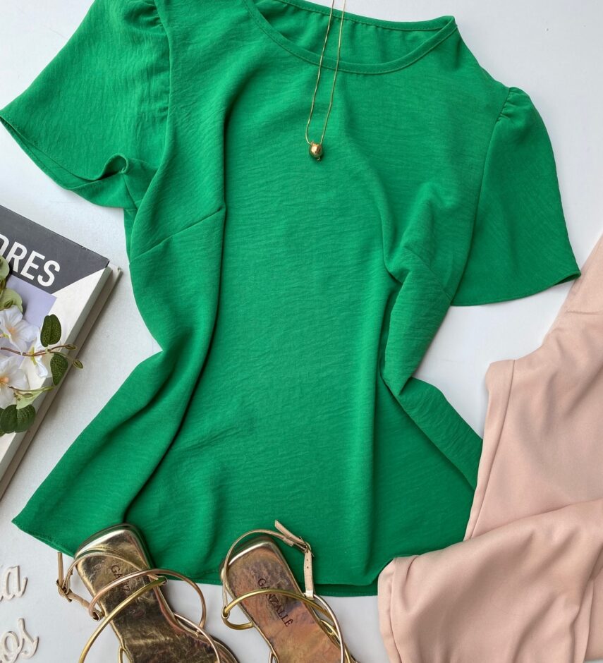Blusa Crepe Feminina Manga Curta Verde - Fernanda Ramos Store