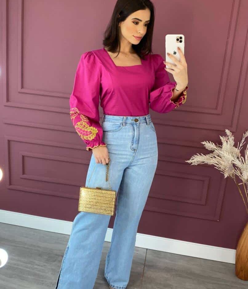 fernandaramosstore com br blusa feminina fucsia com bordado na manga verde lima 2