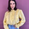 Blusa Feminina  Manga Longa com Babado Amarelo - Fernanda Ramos Store