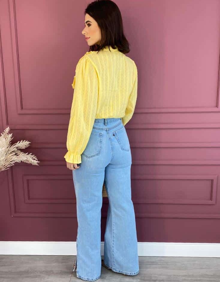 Blusa Feminina  Manga Longa com Babado Amarelo - Fernanda Ramos Store