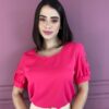 Blusa Manga Curta Feminina Detalhes na Gola Pink Fernanda Ramos Store