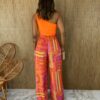 fernandaramosstore com br calca feminina pantalona com amarracao estampada laranja