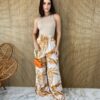 calca feminina pantalona estampada bege fundo off white fernanda ramos store