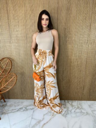 calca feminina pantalona estampada bege fundo off white fernanda ramos store