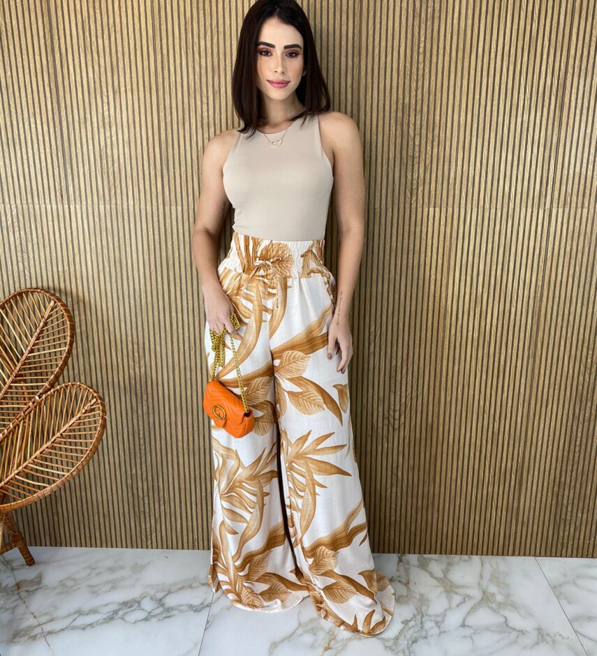 calca feminina pantalona estampada bege fundo off white fernanda ramos store