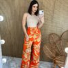 Calça Feminina Pantalona Estampada Fundo Laranja fernanda ramos store
