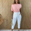 Calça Feminina Sarja com Bolsos Amarração e Elastano Branco - Fernanda Ramos Store