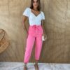 Calça Feminina Sarja com Bolsos Amarração e Elastano Rosa - Fernanda Ramos Store