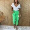 Calça Feminina Sarja com Bolsos Amarração e Elastano Verde - Fernanda Ramos Store