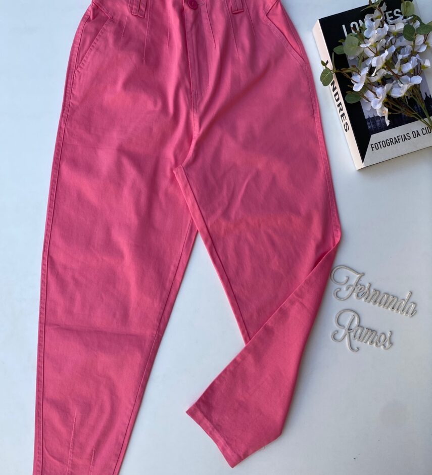 Calça Feminina Sarja com Bolsos Rosa - Fernanda Ramos Store