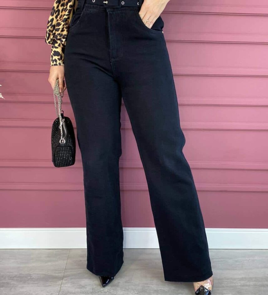 Calça Jeans Feminina Wide Leg Black - Fernanda Ramos Store