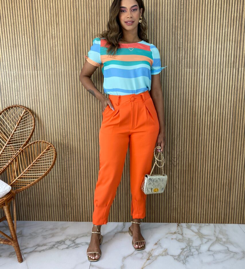 Calça Social Feminina Skinny Laranja - Fernanda Ramos Store