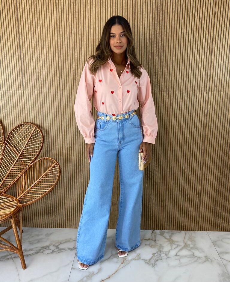 Camisa Feminina Coração Vermelho Social Rosé - Fernanda Ramos Store