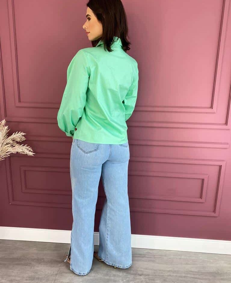 Camisa Feminina Coração Vermelho Social Verde Menta - Fernanda Ramos Store