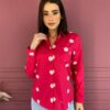 Camisa Feminina Social Pink com Bordado de Flor - Fernanda Ramos Store