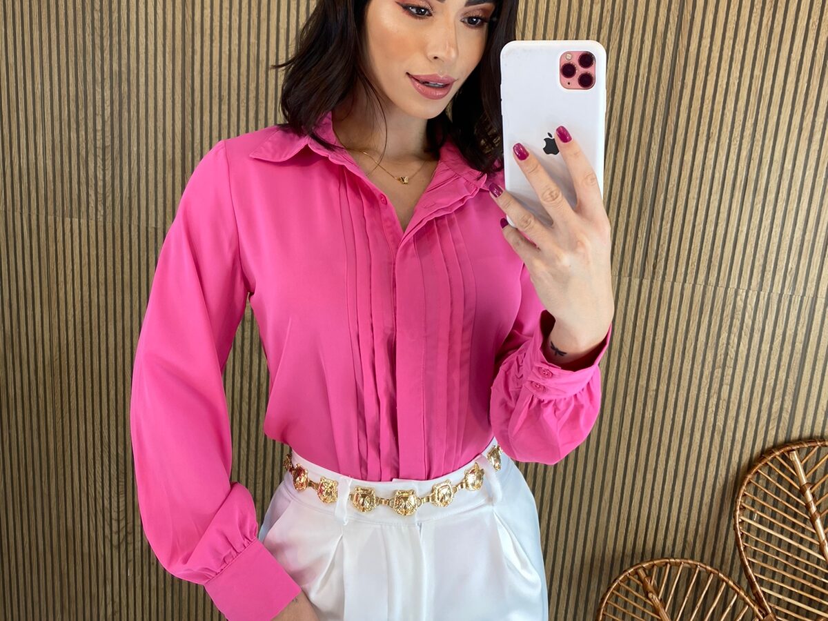 CAMISA MANGA LONGA JUDITE - ROSA CHICLETE Loja Strass - Loja Virtual