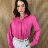 Camisa Feminina Manga em Longa com Detalhes Rosa Chiclete - Fernanda Ramos Store