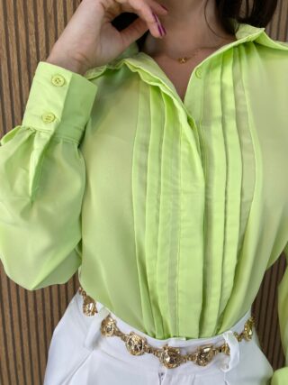 Camisa Feminina Manga em Longa com Detalhes Verde Lima - Fernanda Ramos Store