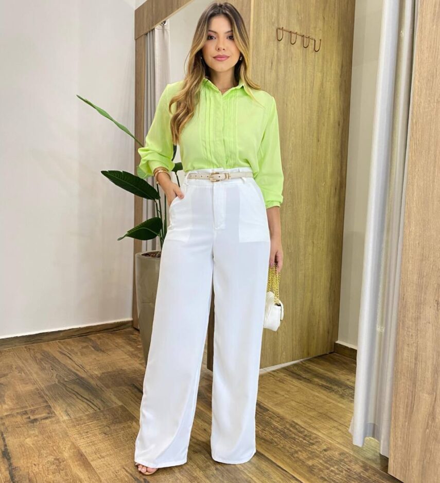 Camisa Feminina Manga em Longa com Detalhes Verde Lima - Fernanda Ramos Store