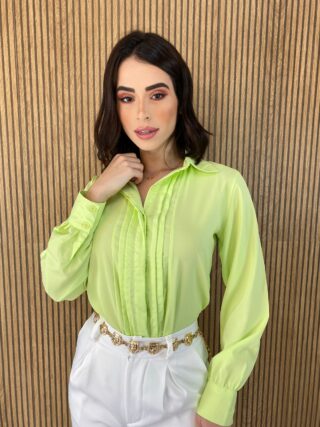 Camisa Feminina Manga em Longa com Detalhes Verde Lima - Fernanda Ramos Store