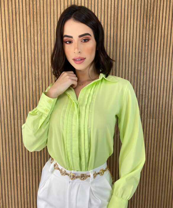 Camisa Feminina Manga em Longa com Detalhes Verde Lima - Fernanda Ramos Store