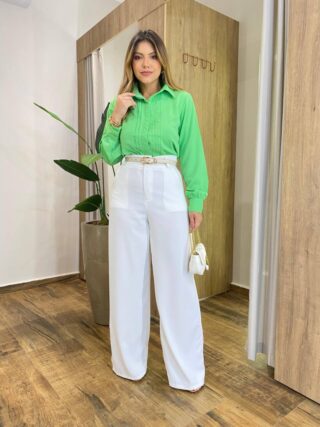 Camisa Feminina Manga em Longa com Detalhes Verde Menta - Fernanda Ramos Store