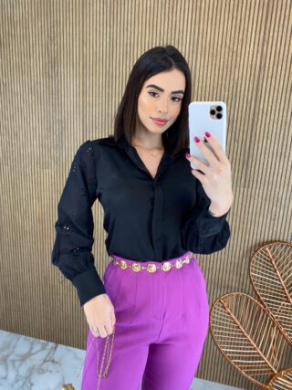 fernandaramosstore com br camisa feminina tecido seda manga em guipir preta 2