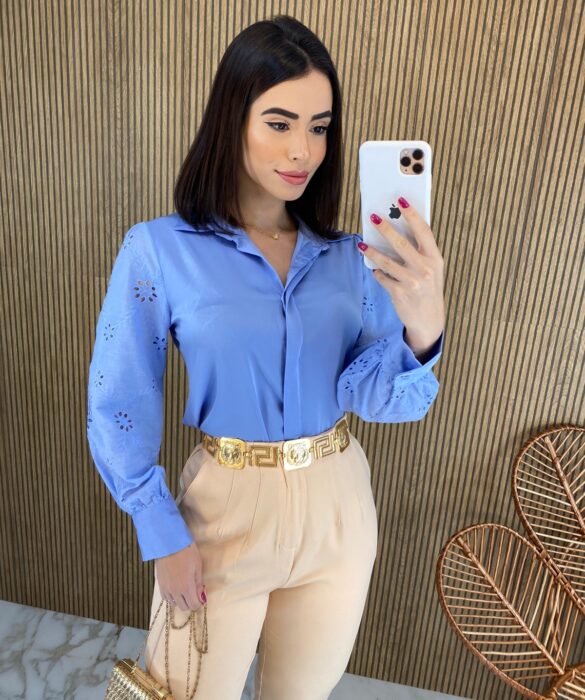 fernandaramosstore com br camisa feminina tecido seda manga em laise azul 3