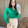 fernandaramosstore com br camisa feminina tecido seda manga em laise verde 3