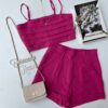 Conjunto Feminino Cropped sem Bojo Short com Pregas Fucsia Fernanda Ramos Store