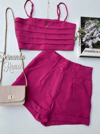 fernandaramosstore com br conjunto feminino cropped sem bojo short com pregas fucsia 2