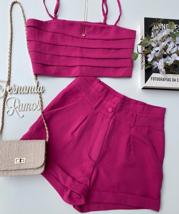 fernandaramosstore com br conjunto feminino cropped sem bojo short com pregas fucsia 2