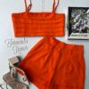 Conjunto Feminino Cropped sem Bojo Short com Pregas Laranja Fernanda Ramos Store