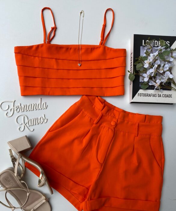 fernandaramosstore com br conjunto feminino cropped sem bojo short com pregas laranja 2