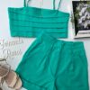 Conjunto Feminino Cropped sem Bojo Short com Pregas Verde Água - Fernanda Ramos Store