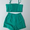 Conjunto Feminino Cropped sem Bojo Short com Pregas Verde Água - Fernanda Ramos Store