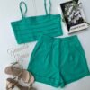 Conjunto Feminino Cropped sem Bojo Short com Pregas Verde Água - Fernanda Ramos Store