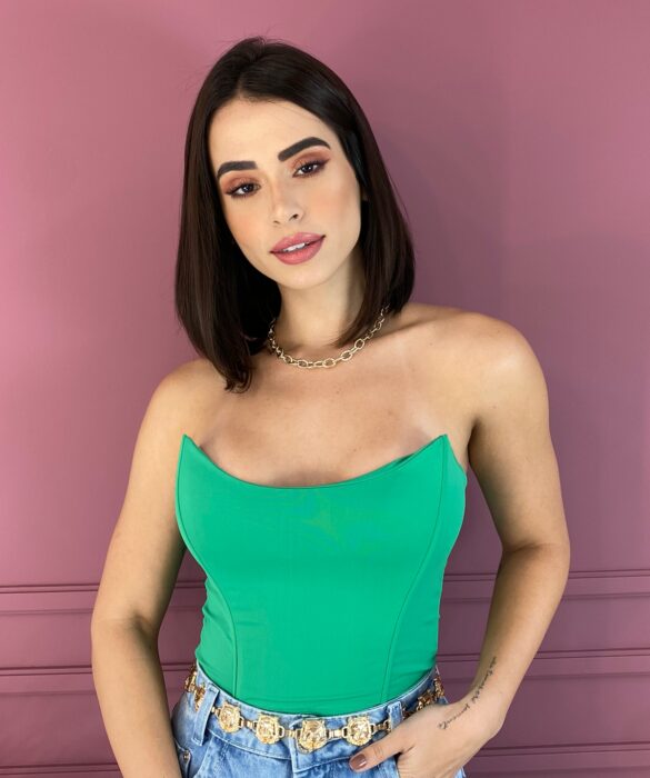 Cropped Corset com Bojo Tomara que Caia Verde Fernanda Ramos Store