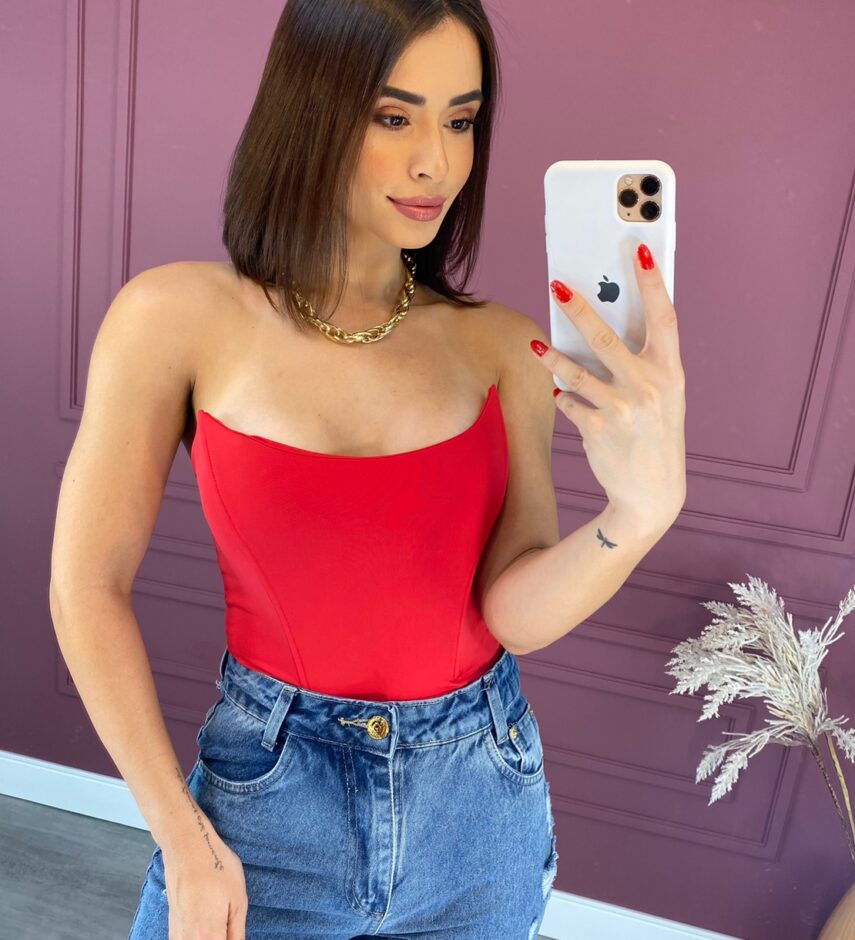 Cropped Corset com Bojo Tomara que Caia Vermelho - Fernanda Ramos Store