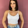 Cropped Feminino Alça Fina com Bojo Branco Fernanda Ramos Store