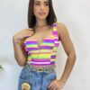 Cropped Feminino com Bojo Alça Fina Estampa em Listras - Fernanda Ramos Store