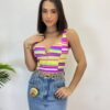 Cropped Feminino com Bojo Alça Fina Estampa em Listras - Fernanda Ramos Store