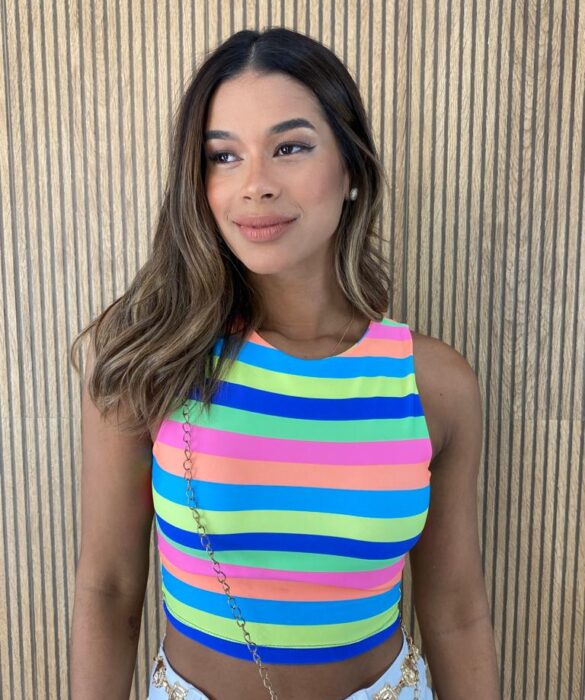 Cropped Feminino com Bojo Arco Iris - Fernanda Ramos Store